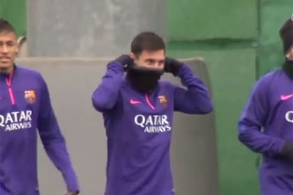 Leo, en el entrenamiento de Barcelona