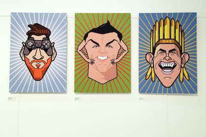 Leonel Mesi. Cristiano Ronaldo. Carlos Tevez. Para la serie Retratikis, de Augusto Costhanzo, 2016