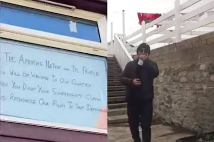 LESA mostró uno de los carteles que ponen los isleños de Malvinas en el que dicen en qué momento recién serán bienvenidos los argentinos en ese territorio