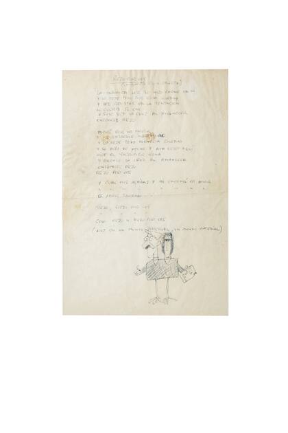 Letra de "Rezo por vos", manuscrita por L.A. Spinetta.