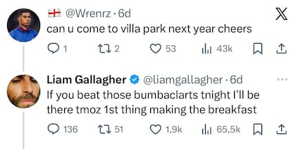 Liam Gallagher intercambiando un tweet con un fan