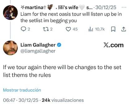 Liam Gallagher sobre el cambio de canciones en un futuro tour
