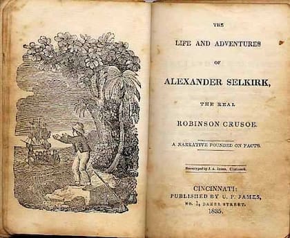 Libro de 1835 inspirado en la vida de Selkirk, a quien llaman "el verdadero Robinson Crusoe"