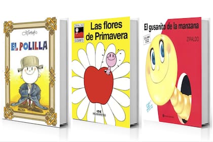 Libros para chicos de Ziraldo publicados en la Argentina: "El Polilla", "Las flores de primavera" y "El gusanito de la manzana"