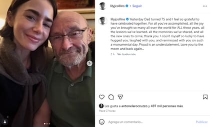 Lily Collins compartió una foto con su papá y mostró cómo está Phil Collins hoy