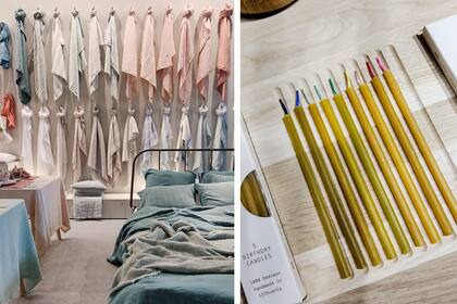 Linos tratados con tinturas naturales y velas de cera de abeja tratados artesanalmente bajo la guía de un concepto contemporáneo de diseño.