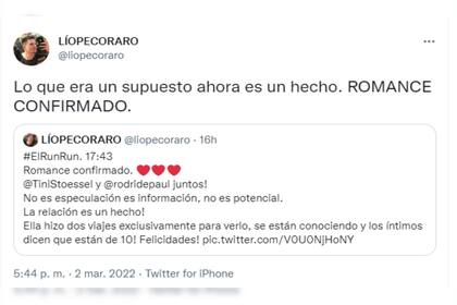 Lío Pecoraro confirmó la relación (Foto Twitter @liopecoraro)