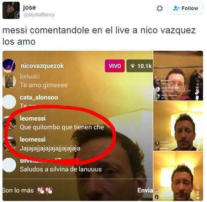 Lionel Messi comenta la transmisión en vivo de Nicolás Vázquez