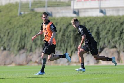 Lionel Messi, durante el entrenamiento en Lezama