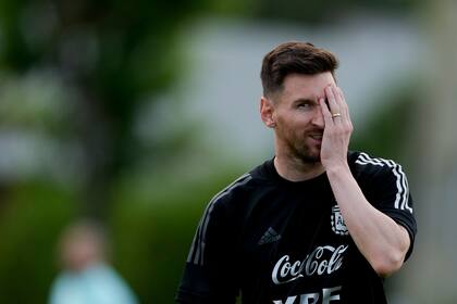 Lionel Messi, durante un entrenamiento de la selección con miras a una doble fecha de las eliminatorias de la Copa Mundial