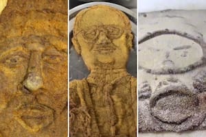 Lionel Messi, el papa León XIV y El Eternauta sobre un lienzo de bola de lomo en forma de milanesa que prepara El Antojo