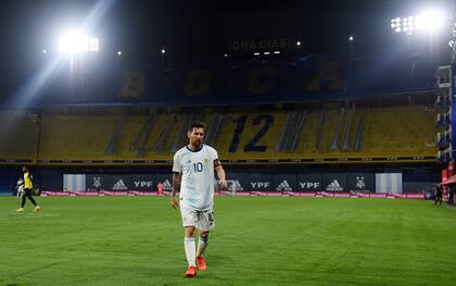 Lionel Messi en La Bombonera. Argentina vs. Ecuador el 8 de octubre de 2020