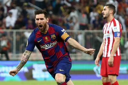 Lionel Messi festeja el gol de la igualdad parcial para Barcelona