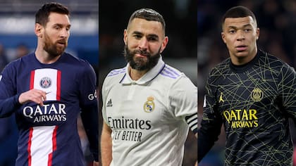 Lionel Messi, Karim Benzema, y Kylian Mbappé, compiten por el Premio The Best al Mejor Jugador