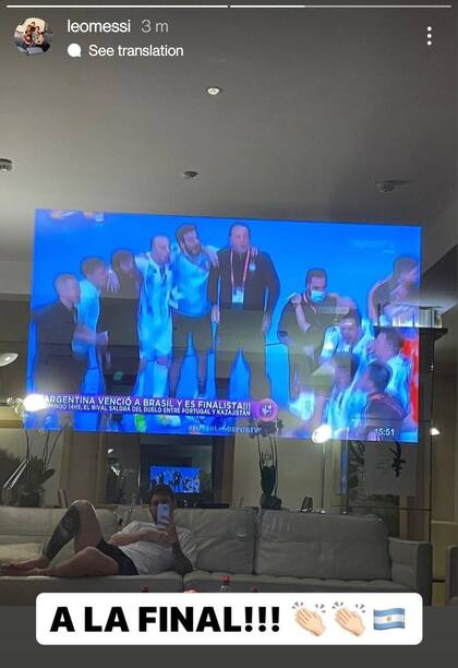 Lionel Messi siguió la semifinal del Mundial de futsal entre Argentina y Brasil, y volvió a publicar su festejo en sus redes sociales