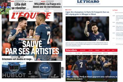 Lionel Messi y Kylian Mbappé en las principales portadas de Francia tras el triunfo de PSG sobre Leipzig