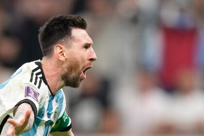 Lionel Messi y uno de sus festejos en el Mundial
