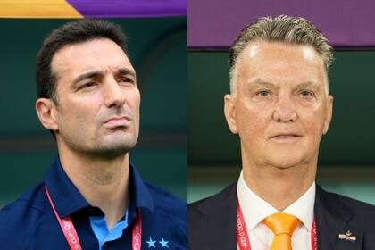 Lionel Scaloni, entrenador de la selección argentina, y Louis van Gaal, DT de Países Bajos