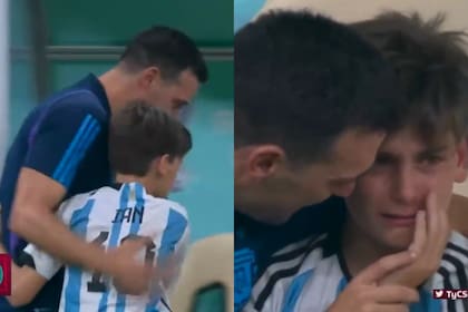 Lionel Scaloni guarda un bajo perfil y se muestra muy poco con su familia; aquí, aparece junto a su hijo Ian tras el partido contra Países Bajos