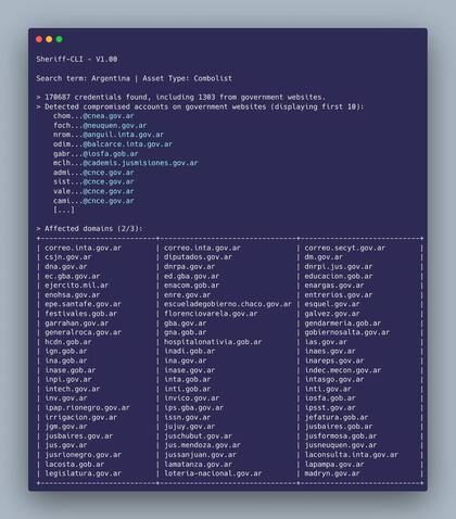 Listado de sitios hackeados que aparecen en una búsqueda en un portal que difunde esa información ante la consulta sobre la Argentina