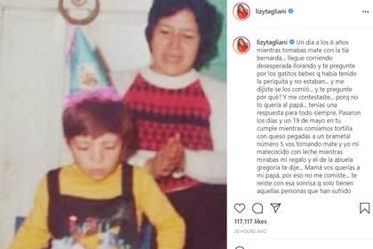 Lizy Tagliani recordó a su madre con una tierna foto de cuando tenía seis años