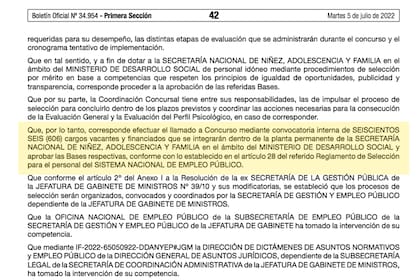 Llamado a concurso para cubrir seiscientos seis cargos de la planta permanente de la secretaría de Niñez, Adolescencia y Familia del ministerio de Desarrollo Social