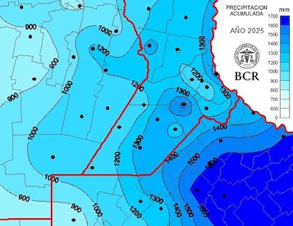 Lluvias acumuladas en 2025 en la región núcleo