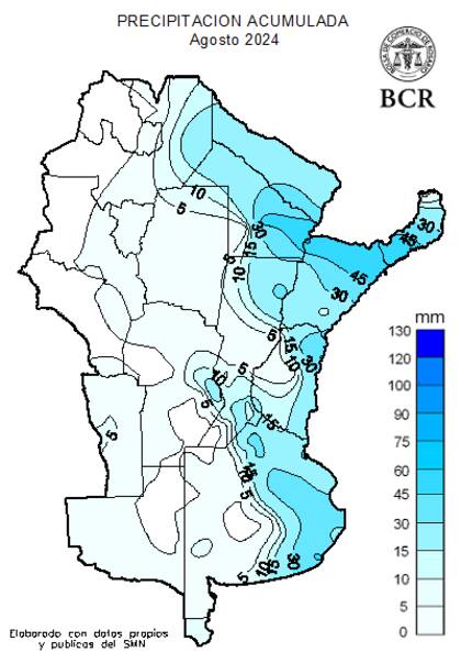 Lluvias acumuladas en lo que va de agosto