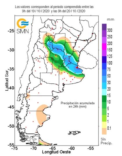 Lluvias de las últimas 24 horas