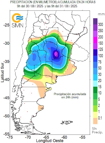 Lluvias de las últimas 24 horas, hasta las 9 AM de este domingo