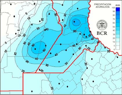 Lluvias en la zona núcleo en las últimas 24 horas