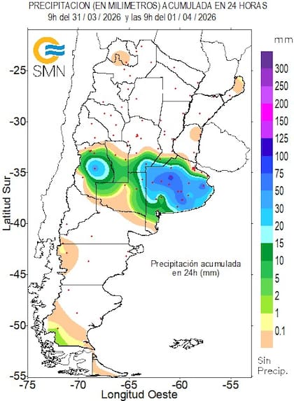 Lluvias entre el 31 de marzo y el 1 de abril