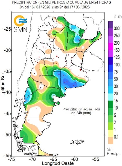 Lluvias registradas en el país hasta las 9 de hoy