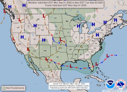 Lluvias y tormentas concentradas desde Florida hasta el sur de Texas, con riesgo de inundaciones repentinas