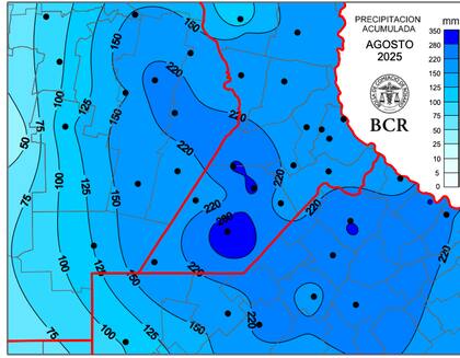 Localidades como María Teresa registraron un acumulado de 344 milímetros, seguida por Chovet con 290 mm, Godeken con 288 mm y Pergamino con 286 mm