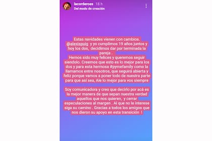 Lola Cordero anuncia su separación de Alexis Puig