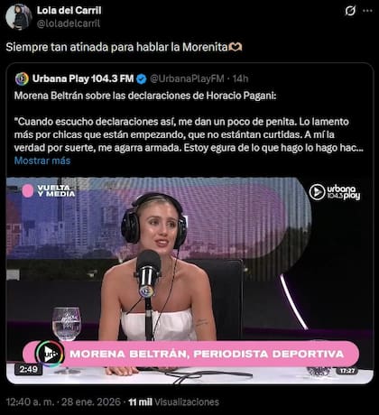 Lola del Carril defendió a Morena Beltrán