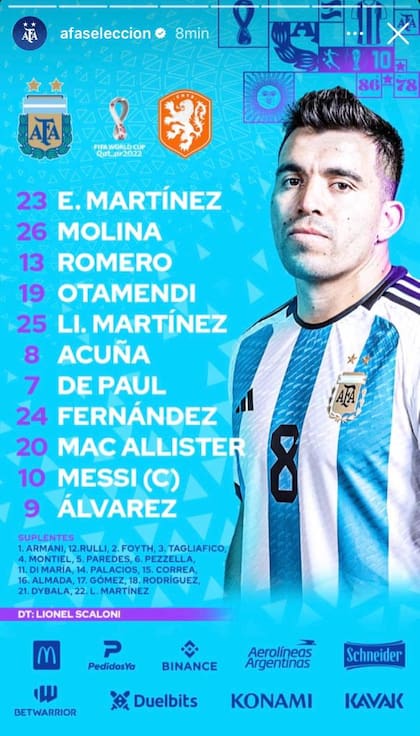 Los 11 confirmados para enfrentar a Países Bajos (Foto: Instagram @afaseleccion)