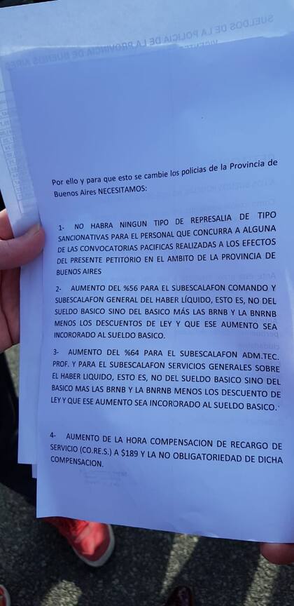 Los 14 puntos que reclama la Policía Bonaerense