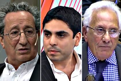 Los abogados laboralistas Horacio Meguira (CTA), Hugo Moyano (h.) y Héctor Recalde (CGT)