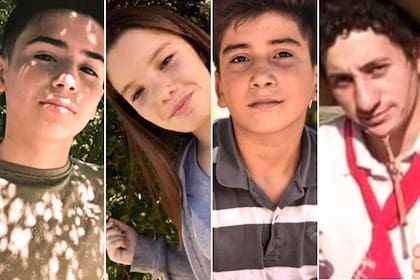 Las víctimas de la masacre en San Miguel del Monte: Gonzalo Domíguez, de 14 años, Camila López y Danilo Sansone, de 13, y Aníbal Suárez, de 22