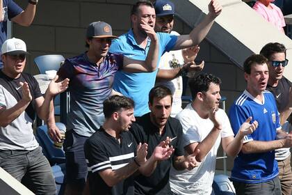 Los amigos de Del Potro, en el palco del estadio Arthur Ashe, alentando al N° 3 del mundo