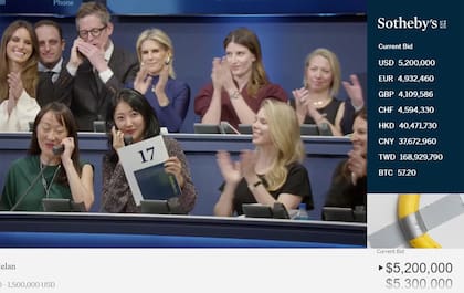 Los aplausos al momento de la venta; a esa cifra se agregan los impuestos que cobra Sotheby´s