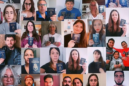 Los argentinos varados en Nueva York crearon una plantilla con sus fotos mostrando el pasaporte para exigir poder volver a su país de origen