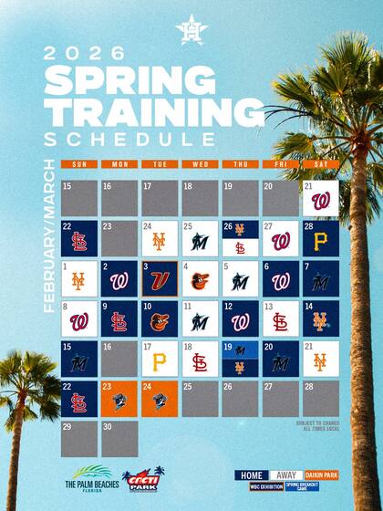 Los Astros de Houston comparten el calendario oficial de sus entrenamientos de primavera 2026 (X/@astros)