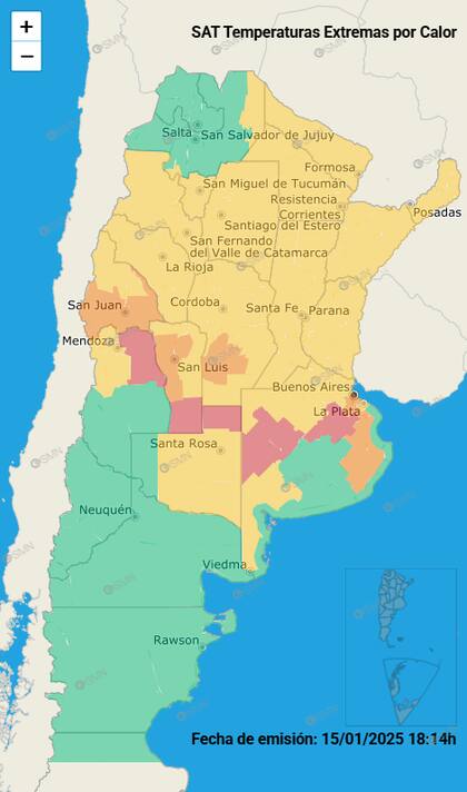 Los avisos por calor en el territorio nacional.