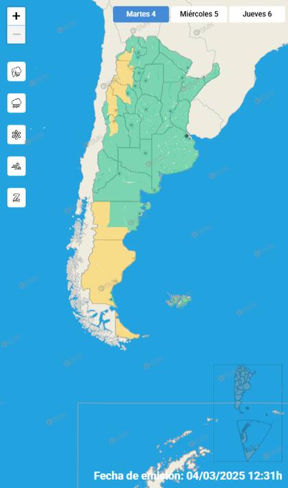 Los avisos por tormentas para este martes.