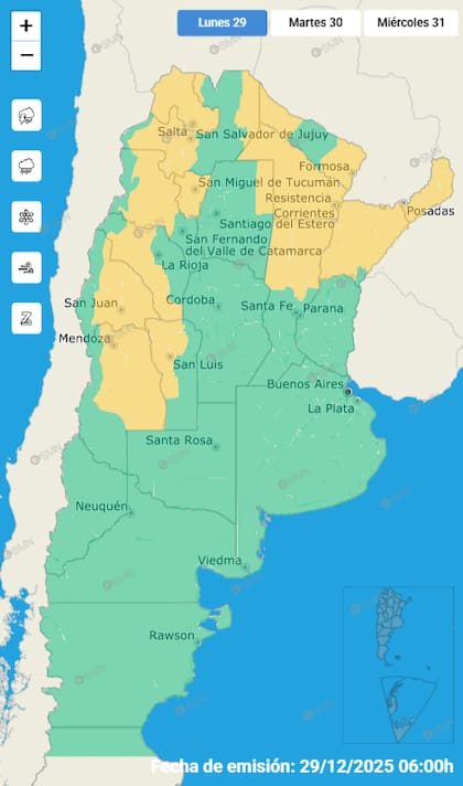 Los avisos por tormentas para este lunes.