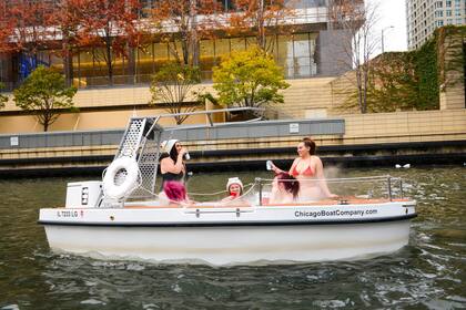 Los barcos cuentan con hieleras, portavasos flotantes, funda impermeable para teléfono y un altavoz Bluetooth (ChicagoBoatCompany)