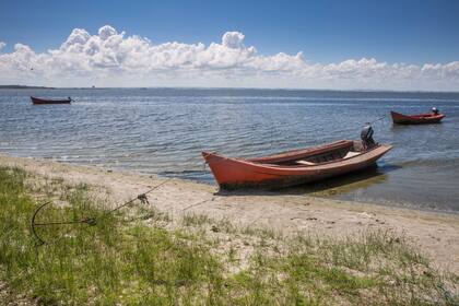Los barquitos de los pescadores a orillas de la Laguna de Rocha.